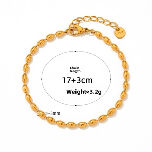 Gold oval bead bracelet detail with lobster clasp and 17+3cm adjustable extension chain