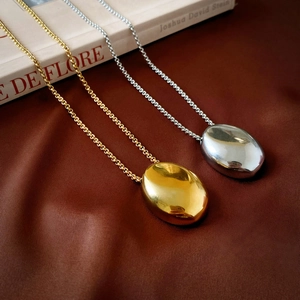 Oval Pendant Long Sweater Necklace Titanium Steel Geometric Minimalist Neck Jewelry For Women Fashion Accessory