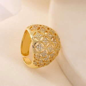 Luxe 18K gold plated hollow geometric open ring with shimmering white zircon stones