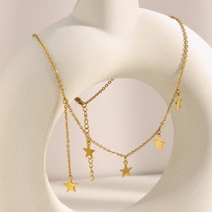 Elegant 18K gold-plated stainless steel necklace with multiple star-shaped pendants