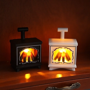 Mini vintage LED fireplace lantern with flickering wood flame effect for home decoration