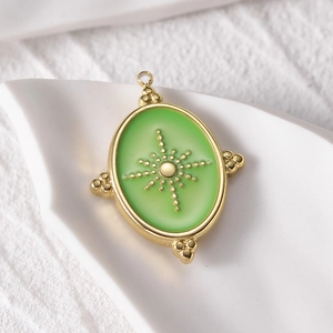 14k gold plated stainless steel square pendant with blue evil eye design on white surface