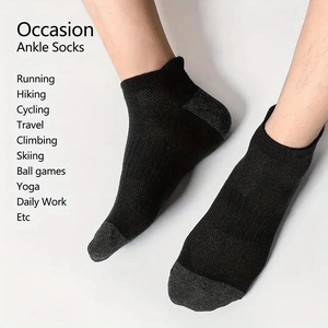 Men's mesh athletic ankle socks in black and grey cotton blend for sports and running