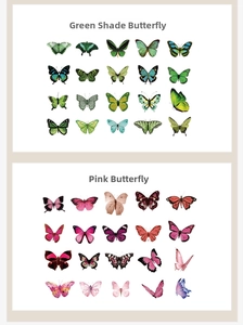 Detailed set of 40 waterproof butterfly PET stickers in green and pink aesthetic styles
