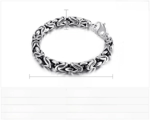 Detailed size chart for the stainless steel byzantine chain bracelet with 8mm width