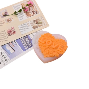 DIY heart silicone mold with rose pattern and LOVE text for soap and cake decorating