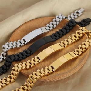 Elegant geometric watch-strap chain bracelet in gold, black, and silver finishes