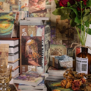 Retro aesthetic scrapbook paper collection with vintage floral and old newspaper patterns