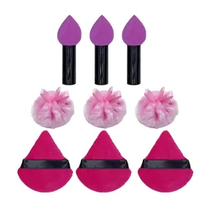 Set of 9 makeup sponges including teardrop blenders, puff balls and triangle puffs
