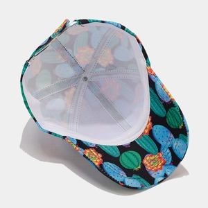 Breathable baseball cap with tropical cactus print and white six-panel inner lining