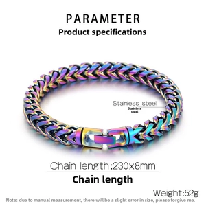 Rainbow stainless steel dragon bone chain bracelet specs showing 230x8mm size