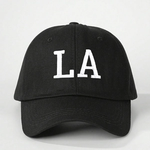 Classic black baseball cap with white embroidered LA logo for outdoor sun protection