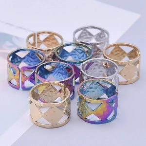 Hollow minimalist geometric stainless steel rings in gold, silver and iridescent finishes