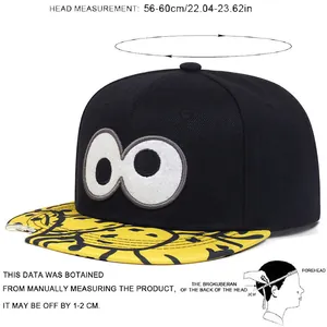 Size chart showing 56-60cm head circumference for the cartoon embroidery hip hop hat