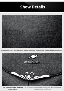 Close-up of black litchi pattern leather with silver swan charm and metal brand logo