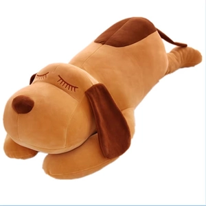 Plush brown dog body pillow in sleeping pose, soft long stuffed animal toy for kids