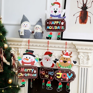 Christmas Paper Hanging Decoration Cartoon Santa Snowman Reindeer Polar Bear Pendant For Home Door Wall Party Ornament