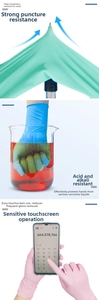 Disposable nitrile gloves featuring puncture resistance, acid-base protection, and touch screen use