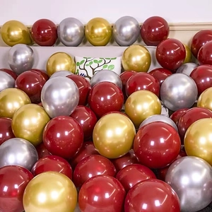 10-inch thick metallic latex balloons in red, gold, and silver for party decor