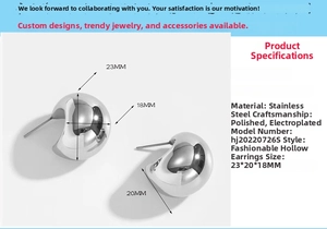 Detailed view of large C-shape stainless steel hoop earrings with size specifications