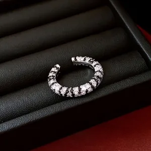 French vintage zircon striped open ring with black and white stones on leather base