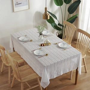 Elegant white lace tablecloth with hollow stripes for European style wedding table decor