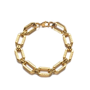 Mens gold geometric stainless steel link chain bracelet with a layered hip hop design