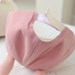 Pink cotton children baseball cap with cute bunny ears and adjustable velcro strap