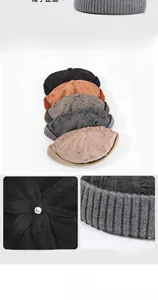 Detail of tight stitching and knit texture on distressed retro docker beanie hat