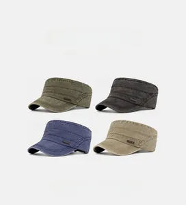Militärmützen-Set in Oliv, Grau, Marine und Khaki aus gewaschenem Baumwollstoff