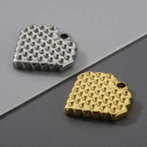 Polished gold and silver heart pendants with honeycomb texture for DIY jewelry making