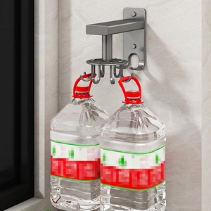 Strong wall-mounted rotating kitchen hook in matte grey metal holding heavy water jugs