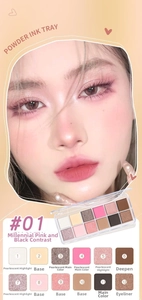 Detailed 12-color eyeshadow palette layout with matte and shimmer textures for versatile eye looks
