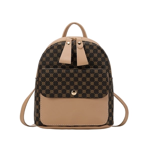 Classic vintage floral print backpack with brown and beige faux leather paneling