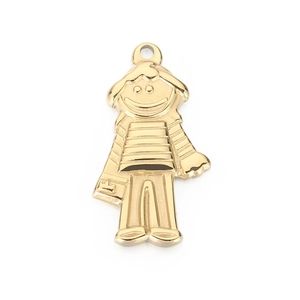 Golden stainless steel schoolboy pendant featuring a smiling figure with a backpack