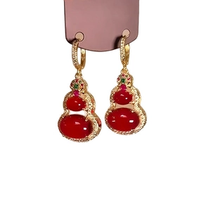 14k gold plated red gourd earrings with sparkling zircon crystals in a vintage luxury style