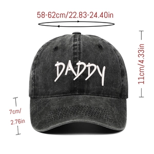Detailed size chart for the washed cotton baseball cap with DADDY embroidery