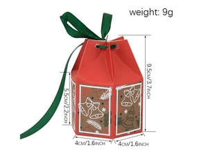 Detailed dimension guide for red Christmas gift box showing 9.5x4x4cm size and 9g weight