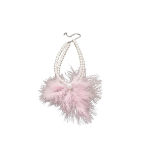 Double-layer pearl necklace with elegant pink feather tassel pendant for women