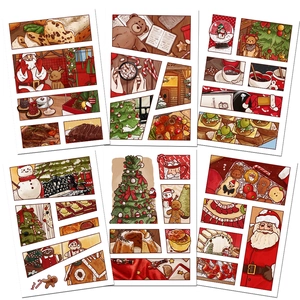 8 Blatt handgezeichnete Weihnachtsaufkleber mit Weihnachtsmann, Schneemännern und Rentieren
