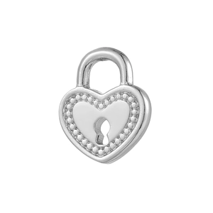 Macro shot of silver heart lock pendant with beaded edge and keyhole detail