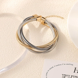 Three-strand mixed gold and silver spring collar bracelet with multi-layer snake chain