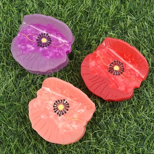 Elegant Poppy Flower Hair Claw Clip Acetate Floral Hairpin Marble Texture Handmade Shark Clip For Women