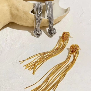 Copper Tassel Earrings Oversized Geometric Knot Long Snake Bone Chain Fringe Drop For Women High End Minimalist