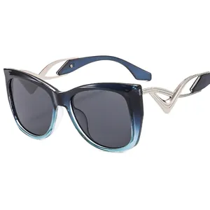 Cat Eye Sunglasses Butterfly Frame UV400 Protection Hollow Metal Temples Fashion Eyewear For Women