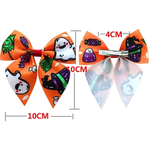 Halloween orange bow hair clip with cartoon ghosts and 10cm size dimensions