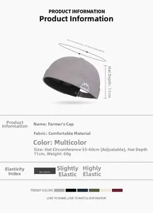 Detail view of grey brimless dock cap showing adjustable 55-60cm size and measurements