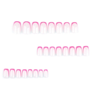 French rose pink press-on nails set with natural base color, minimalist style 24pcs