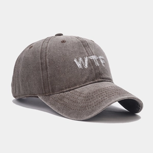 Casquette de baseball gris foncé délavée avec broderie WTF blanche et style vintage