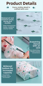 Waterproof drawstring storage bag with cactus print and widened bottom for travel